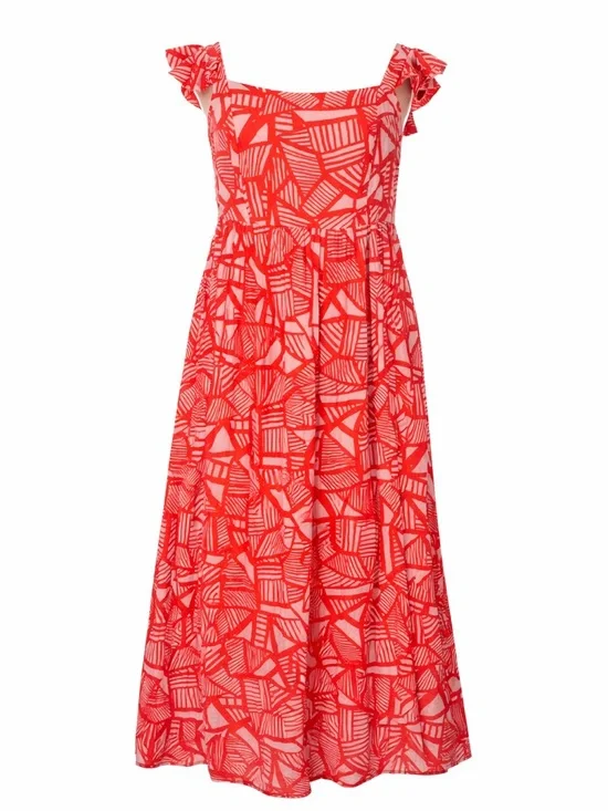 ELOQUII Coral Print Maxi Dress Size 16 Flutter Sleeve Fit Flare Kentucky Derby - Picture 2 of 9